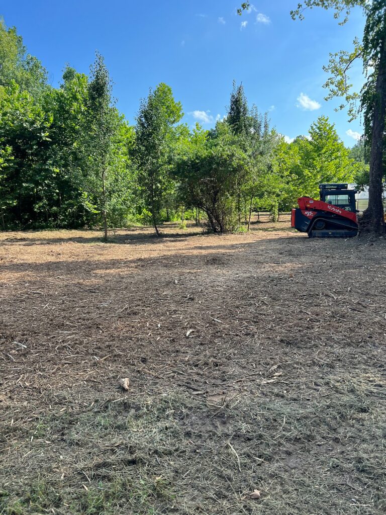 Smaller cleared area with visible heavy machinery on a dirt lot.